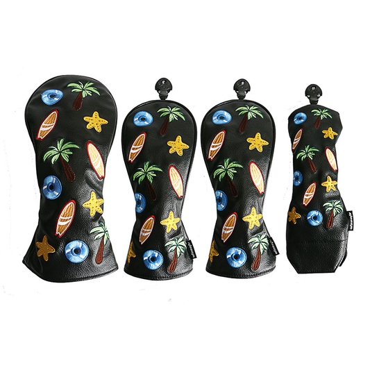 Golf Wood headcover Black 4PCS/Set Coconut Tree Embroidery Pattern