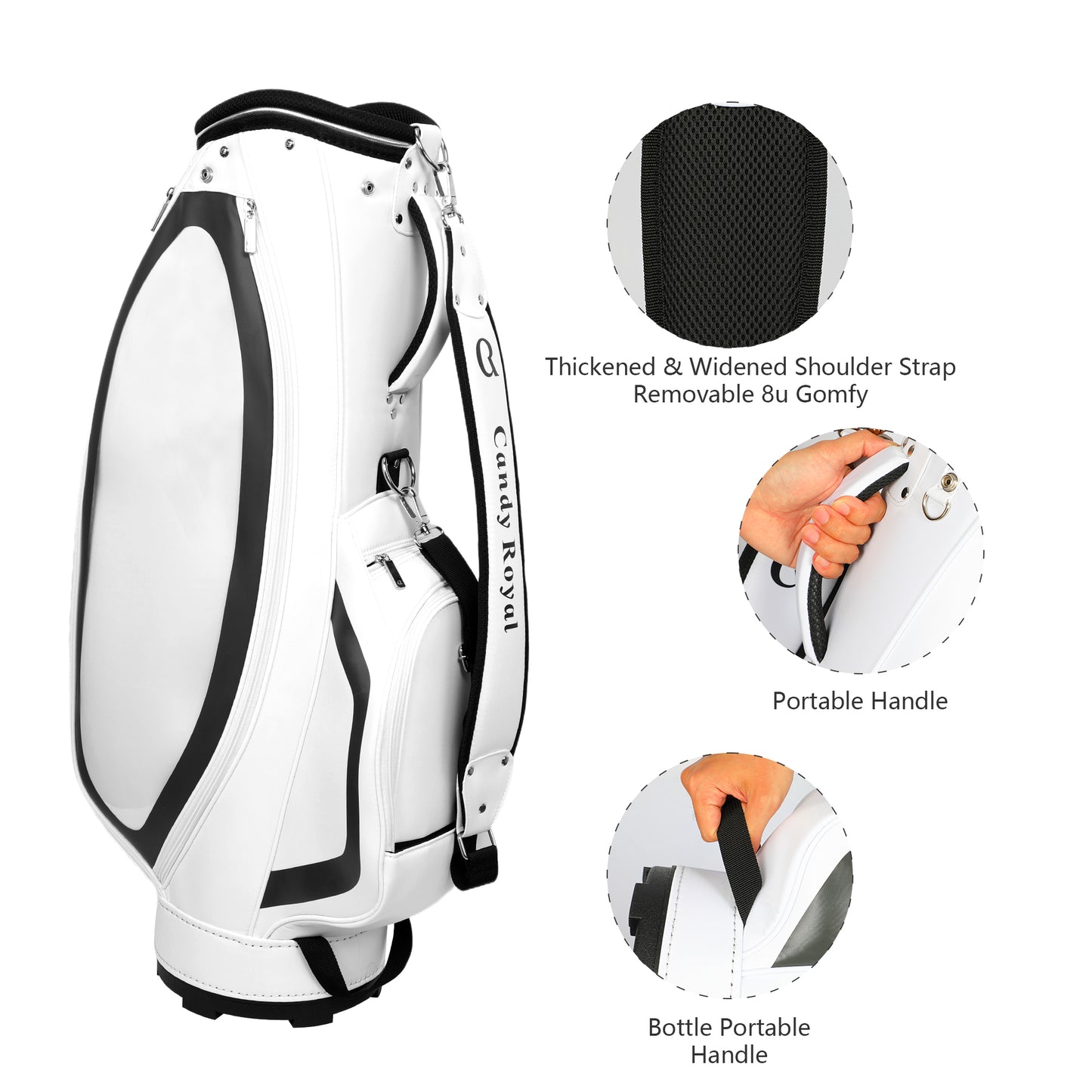 White Portable Golf Cart Bag Nylon Waterproof Lasting Durability