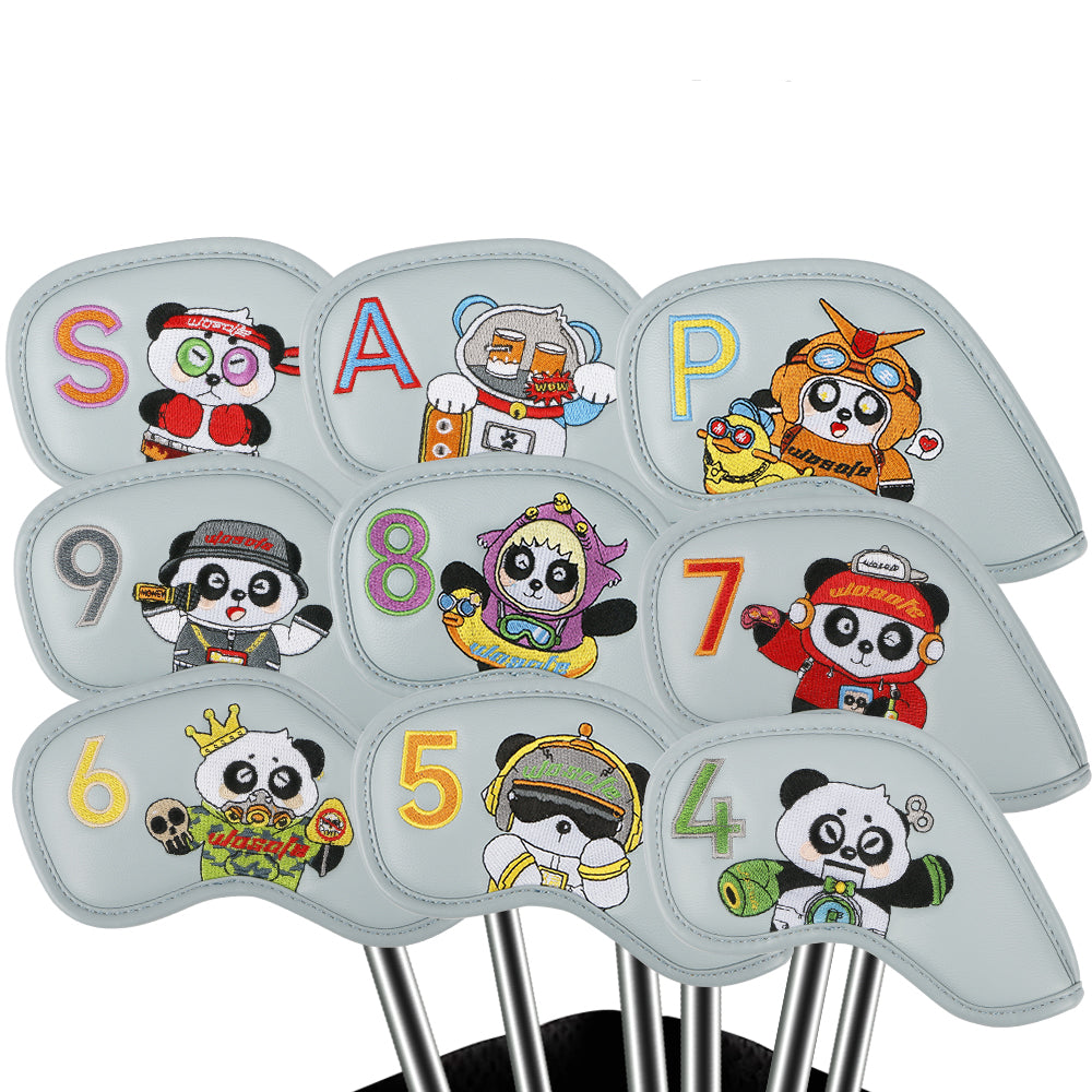 Golf Irons Cover Club Cap Cover Panda Pattern Design High-grade PU Club Head Protection Cover Cross-border Hot Sale