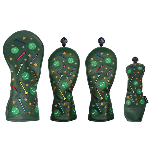 Golf Club Wooden Cover Green 4PCS/Set Golf Tee Embroidery