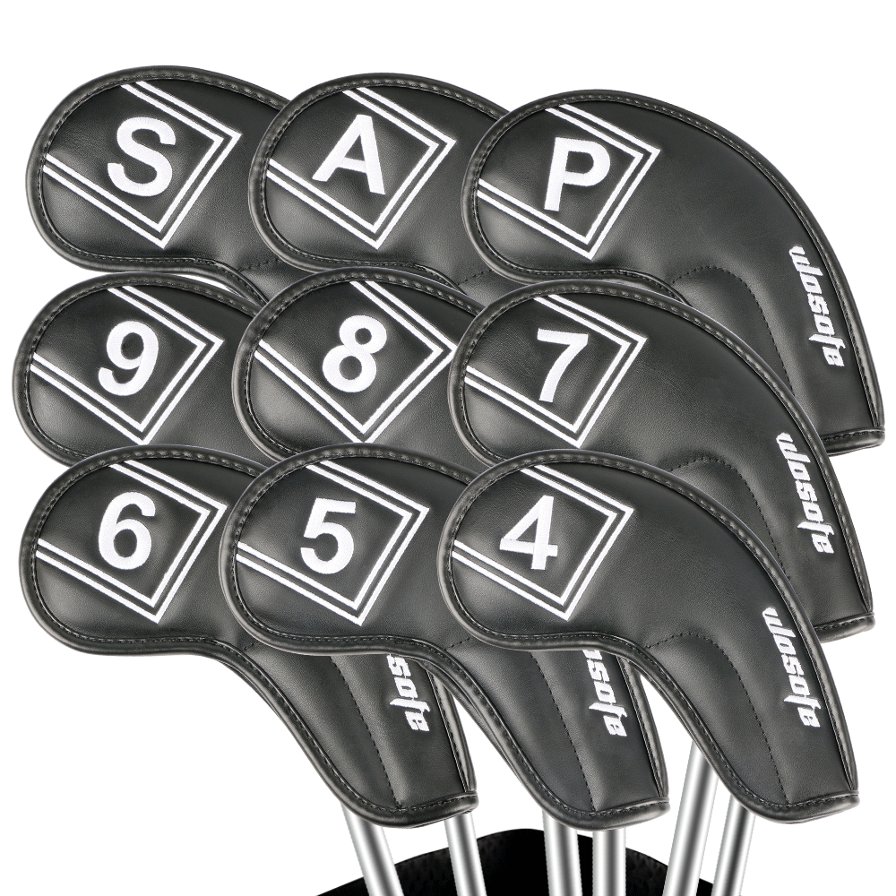 Golf Iron Headcovers Black Leather Set