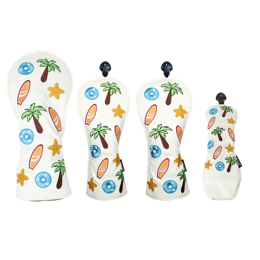 Golf Wood headcover White 4PCS/Set Coconut Tree Embroidery Pattern