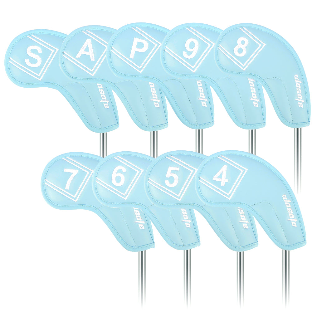 Golf Iron Covers Sky Blue Leather Set