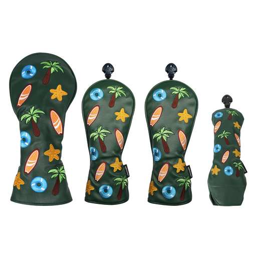 Golf Wood headcover Green 4PCS/Set Coconut Tree Embroidery Pattern