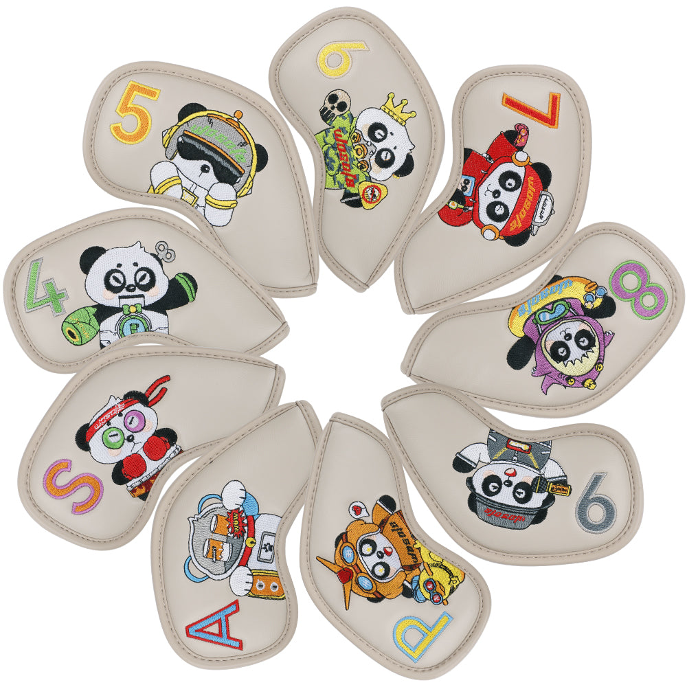 Golf Irons Cover Club Cap Cover Panda Pattern Design High-grade PU Club Headcover Protection Cover