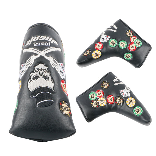 Golf Putter Cap Cover Club Cap Cover PU Protective Cover Skull Poker Pattern Cross-border New Factory Direct Sale