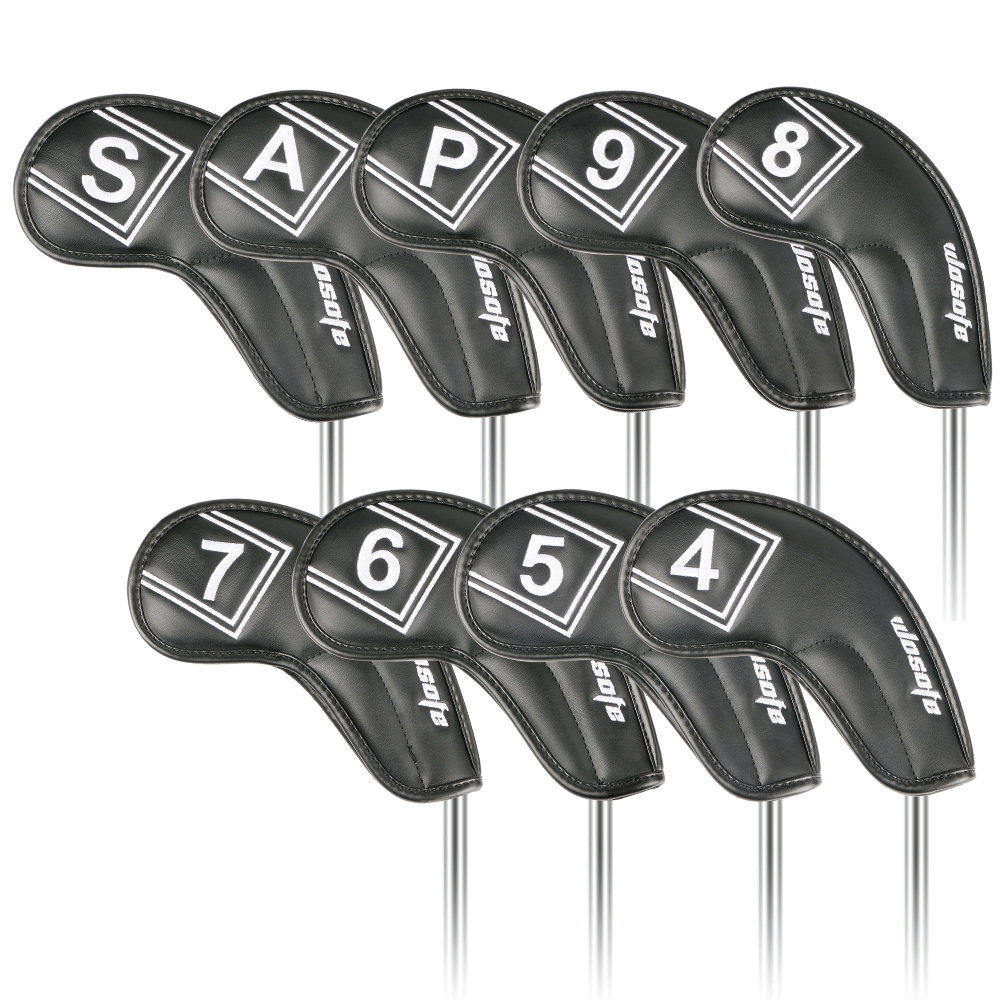 Golf Iron Headcovers Black Leather Set