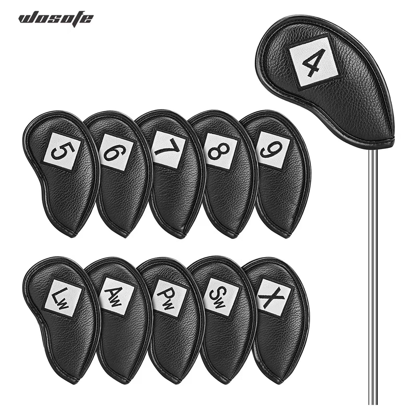 New Black And White Color Scheme Golf Iron Covers 11 PCS/Set Lychee Texture