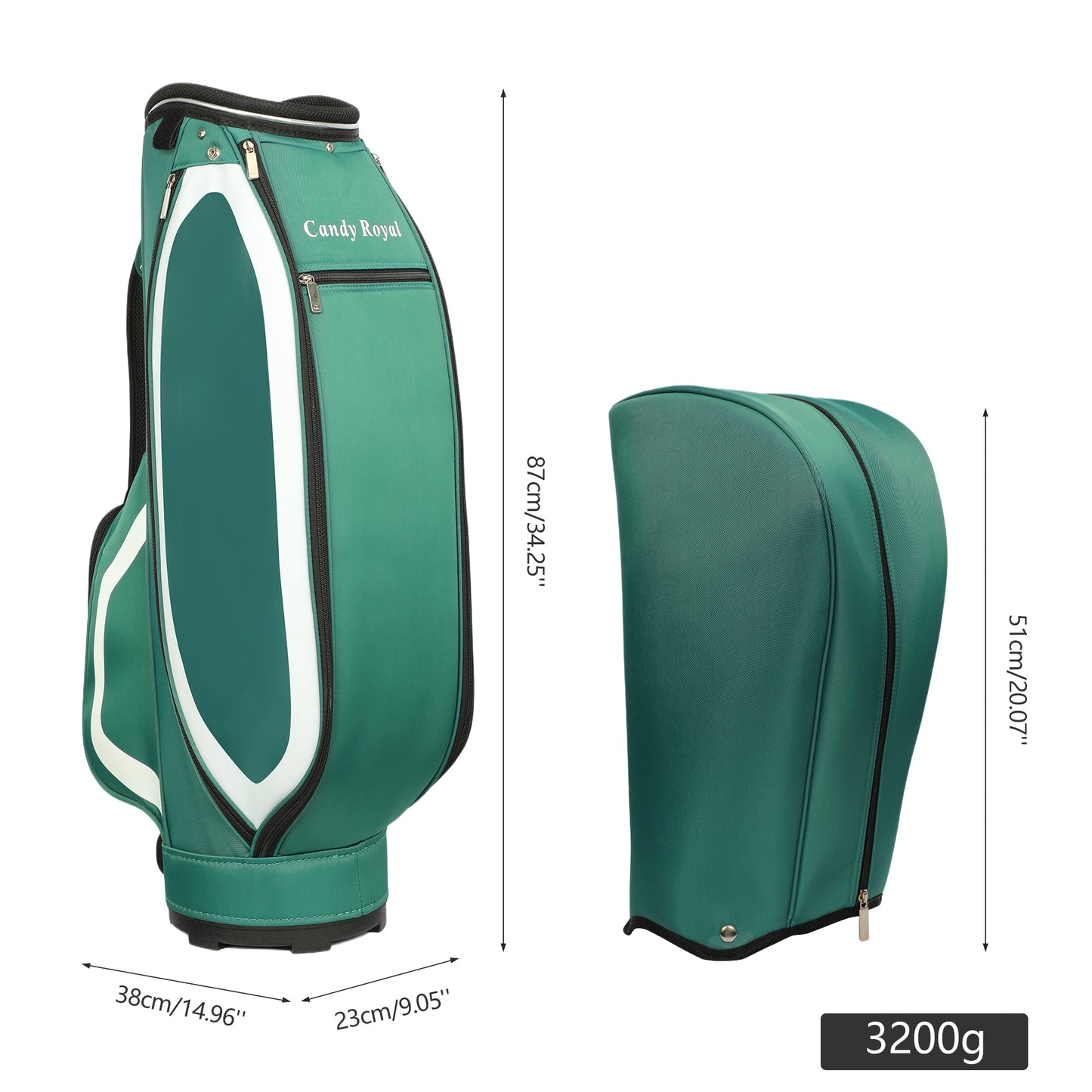 Green Portable Golf Cart Bag Nylon Waterproof Lasting Durability