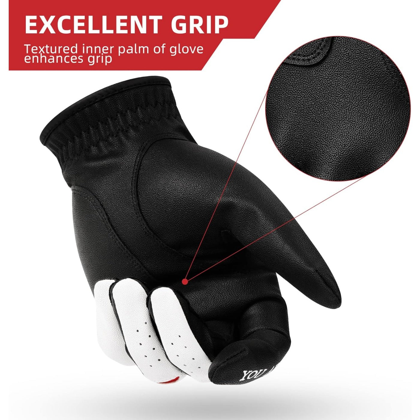 Men’s Golf Glove Left Hand Premium Leather Excellent Grip Super Soft Breathable Durable Fit All Weather With Golf Tee And Divot Repair Tool