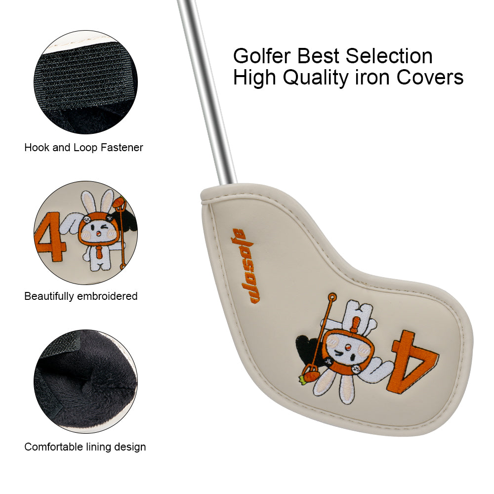 Golf Iron Head Covers Set Iron Headcover Wedge Cover Cartoon Rabbit pattern