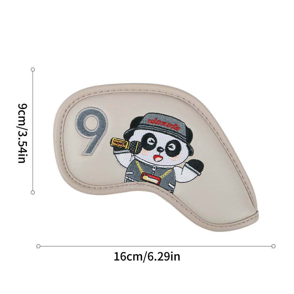 Golf Irons Cover Club Cap Cover Panda Pattern Design High-grade PU Club Headcover Protection Cover