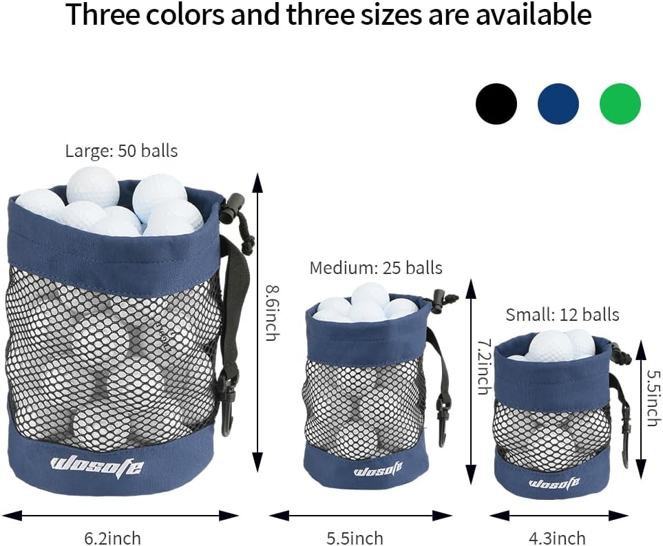 Golf Balls Storage Bag Nylon Mesh With Hook Sliding Drawstring Cord Lock Closure Golf Ball Bags Training Accessories 3 Size 3 Color For Choice