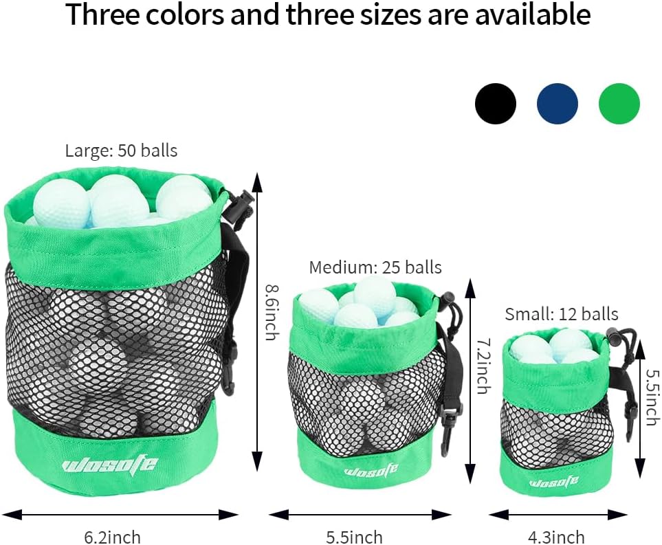 Golf Balls Storage Bag Nylon Mesh With Hook Sliding Drawstring Cord Lock Closure Golf Ball Bags Training Accessories 3 Size 3 Color For Choice