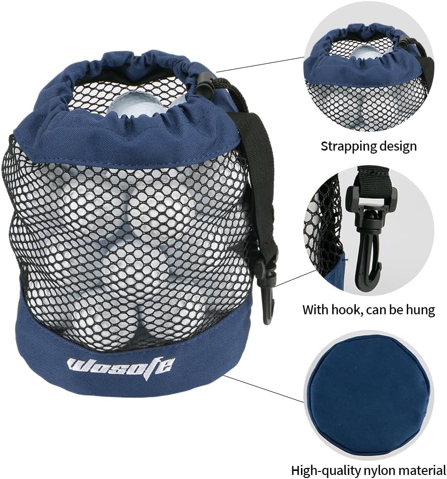 Golf Balls Storage Bag Nylon Mesh With Hook Sliding Drawstring Cord Lock Closure Golf Ball Bags Training Accessories 3 Size 3 Color For Choice