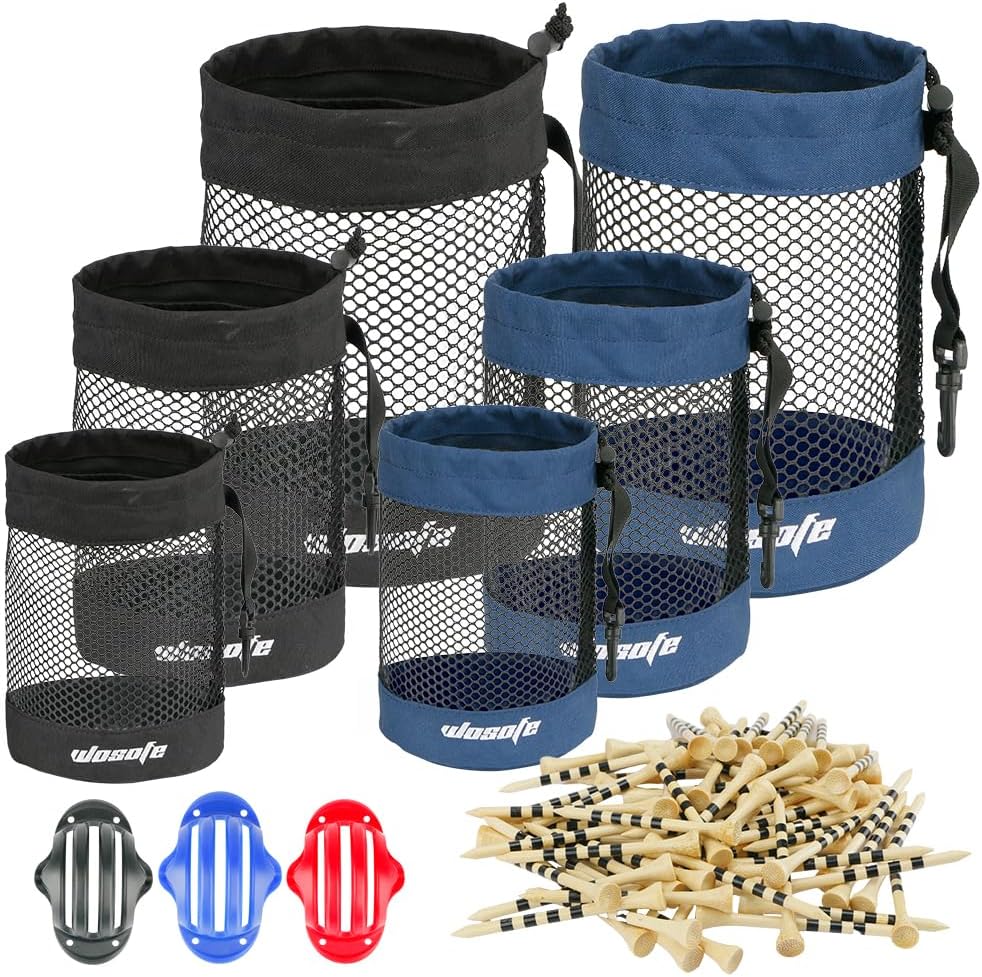 Golf Balls Storage Bag Nylon Mesh With Hook Sliding Drawstring Cord Lock Closure Golf Ball Bags Training Accessories 3 Size 3 Color For Choice