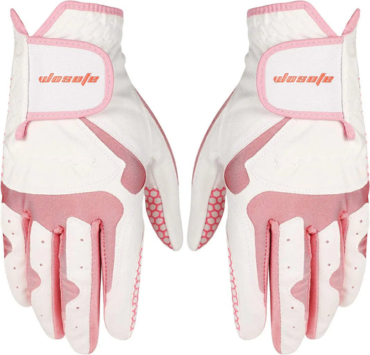 Wosofe Golf Gloves Women Both Hands Pair Synthetic PU Soft Silica Gel Non-Slip Ventilation Comfortable