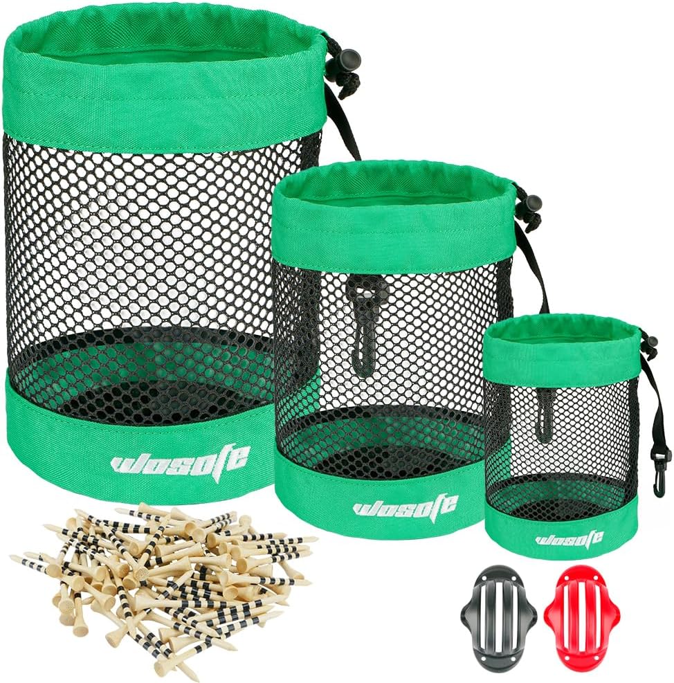 Golf Balls Storage Bag Nylon Mesh With Hook Sliding Drawstring Cord Lock Closure Golf Ball Bags Training Accessories 3 Size 3 Color For Choice