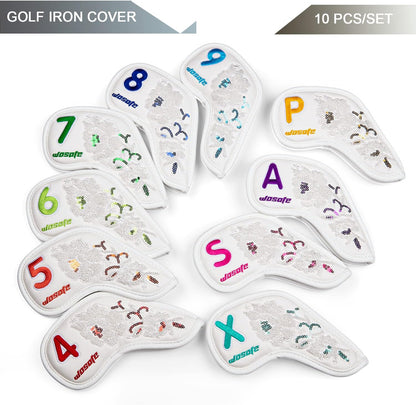 White Golf Iron Covers Club Cap Covers Beaded Embroidered Club Head Protectors Made In China