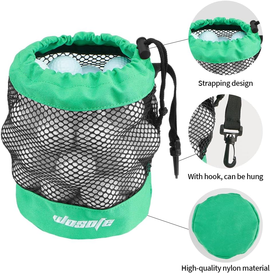 Golf Balls Storage Bag Nylon Mesh With Hook Sliding Drawstring Cord Lock Closure Golf Ball Bags Training Accessories 3 Size 3 Color For Choice