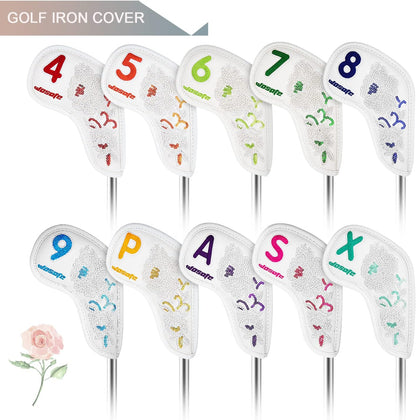 White Golf Iron Covers Club Cap Covers Beaded Embroidered Club Head Protectors Made In China