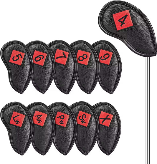 New Black And Red Color Scheme Golf Iron Covers 11 PCS/Set Lychee Texture