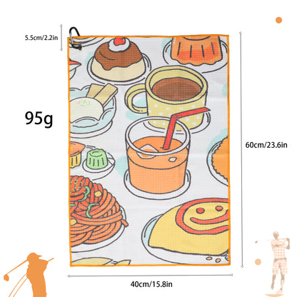 M04 ゴルフタオル マイクロファイバーワッフルタオル 両面プリント柄 ゴルフバッグ ゴルフギフト アクセサリー