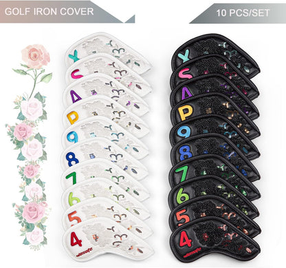 White Golf Iron Covers Club Cap Covers Beaded Embroidered Club Head Protectors Made In China