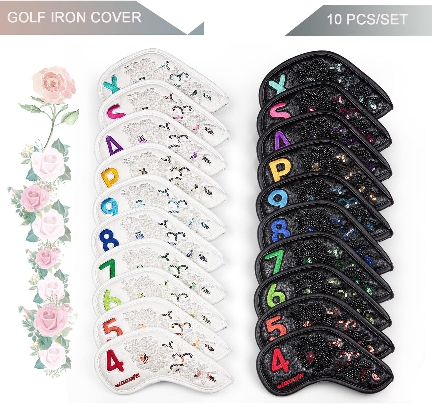 Black Golf Iron Covers Club Cap Covers Beaded Embroidered Club Head Protectors Made In China