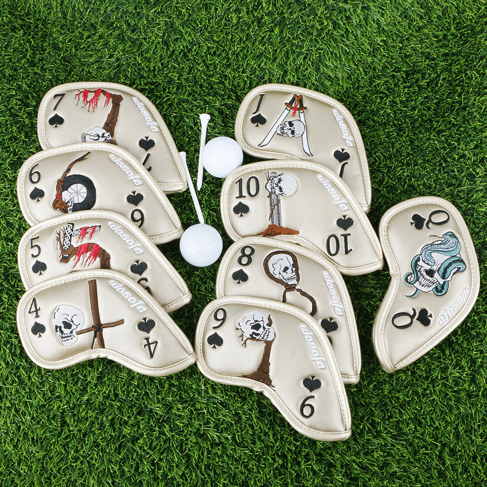 Golf Iron Head Covers Leather Golf Iron Covers Set Gold Skull Pattern