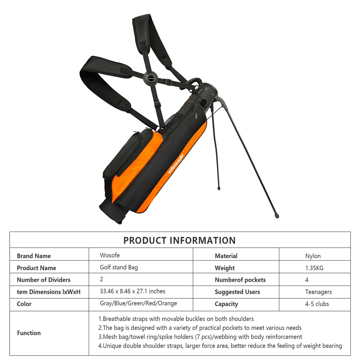 New Hot Small 5 Colors Available Durable Lightweight Outdoor Golf Stand Bag