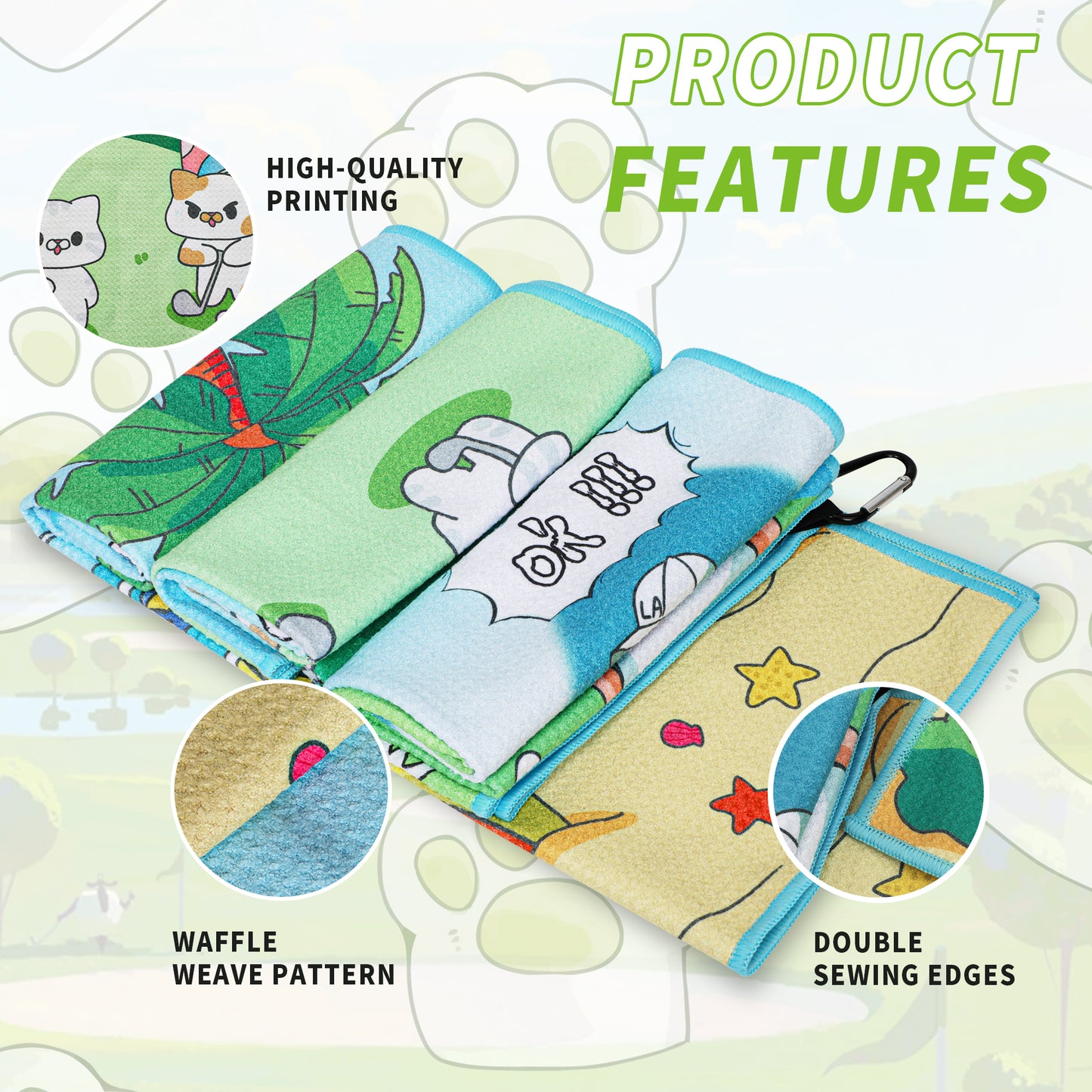 M16 New Design Golf Towel Digital Printing Fun Cartoon Pattern with Magnetic Clasp