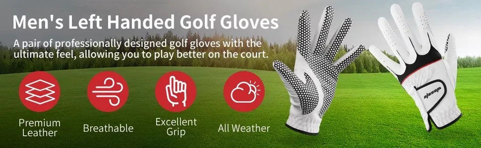 Golf Gloves Men's Left Hand Non-Slip PU Leather Gloves Soft Wear Breathable