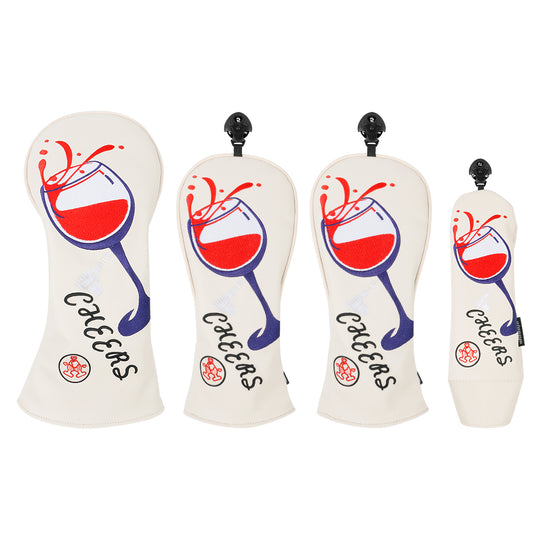 Golf Wood Head Cover White Wine Glass Embroidery 4PCS/Set