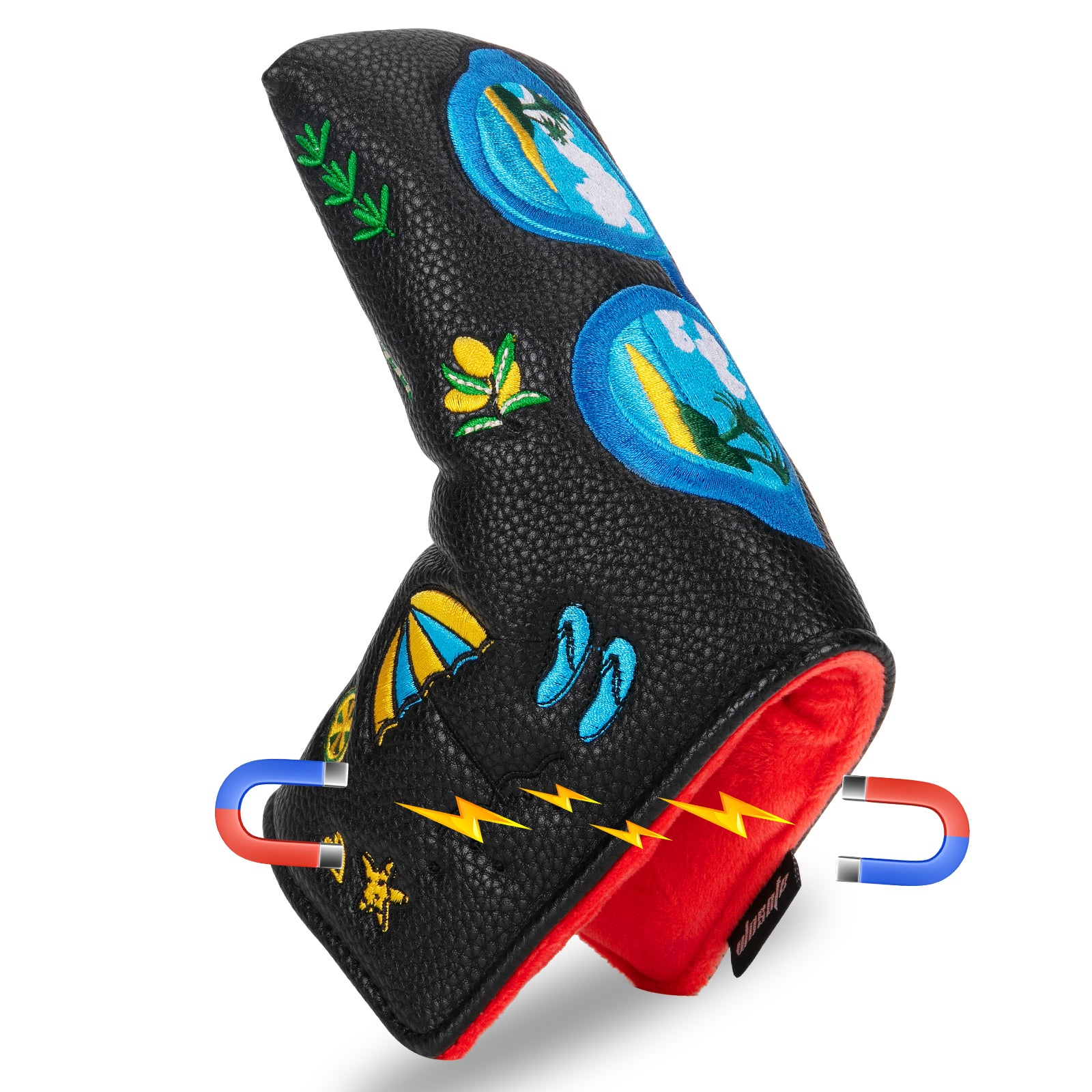 Golf Blade Putter Cover Headcover Magnetic Synthetic Leather Closure  Embroidery Funny Patterns Soft for Women and Men Fit Most Brands Protector  Black