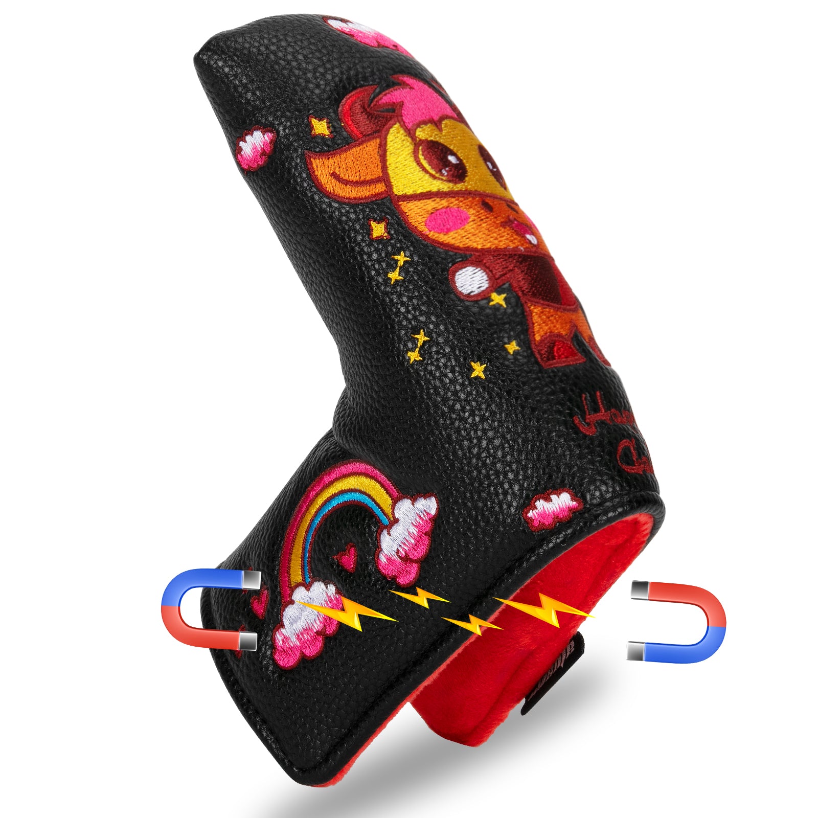 Golf Blade Putter Cover Headcover Magnetic Synthetic Leather Closure  Embroidery Funny Patterns Soft for Women and Men Fit Most Brands Protector  Black