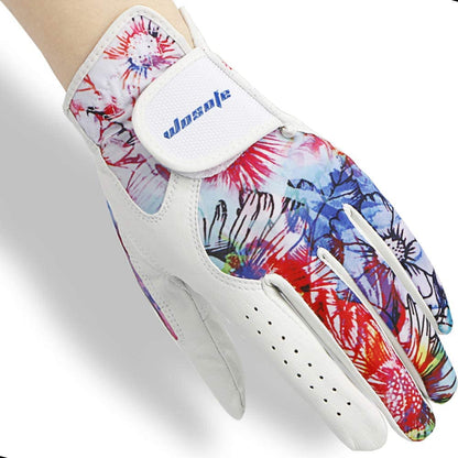 Wosofe Golf Women's Gloves Hands Cool Leather Summer Floral Breathable Sports Gloves