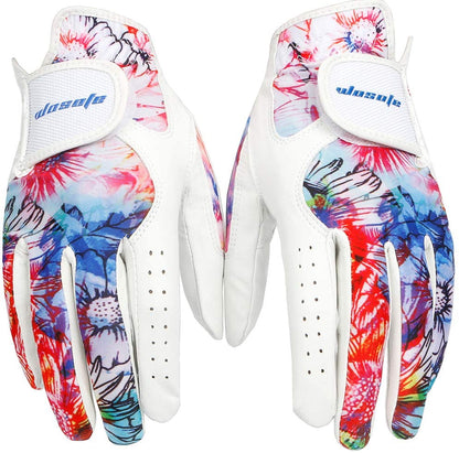 Wosofe Golf Women's Gloves Hands Cool Leather Summer Floral Breathable Sports Gloves