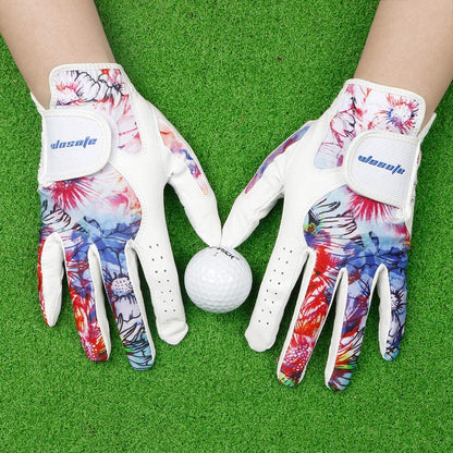 Wosofe Golf Women's Gloves Hands Cool Leather Summer Floral Breathable Sports Gloves